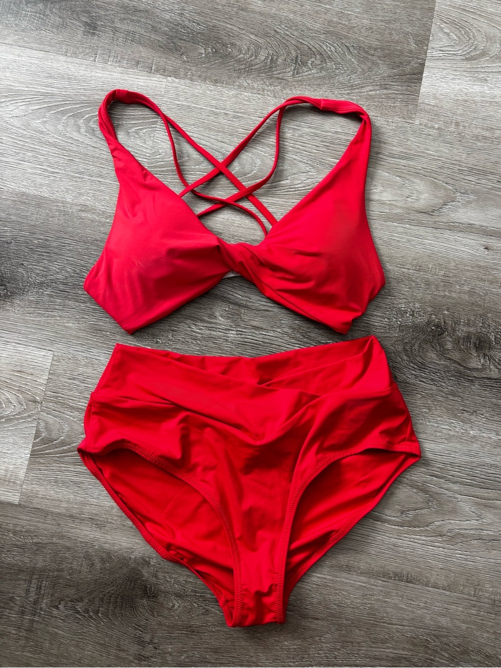CRZ YOGA Swim suit Red High-Waist V-Neck Bikini Set - Swim crossover bottom Red - Picture 6 of 8